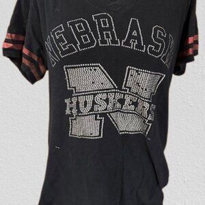 Black Rhinestone Nebraska Huskers T shirt